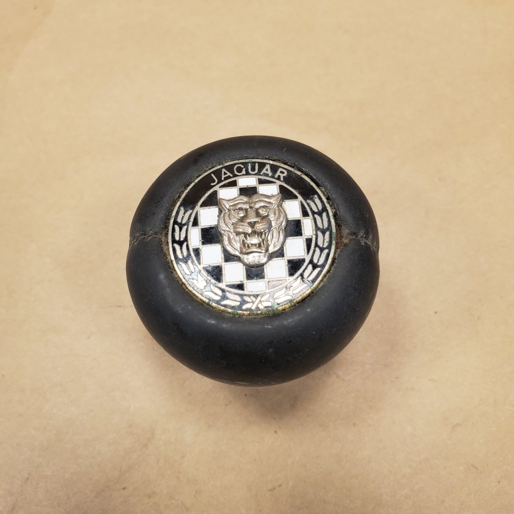 Classic Jaguar Black Leather Wrapped Checkered Gold Jaguar Shift Knob